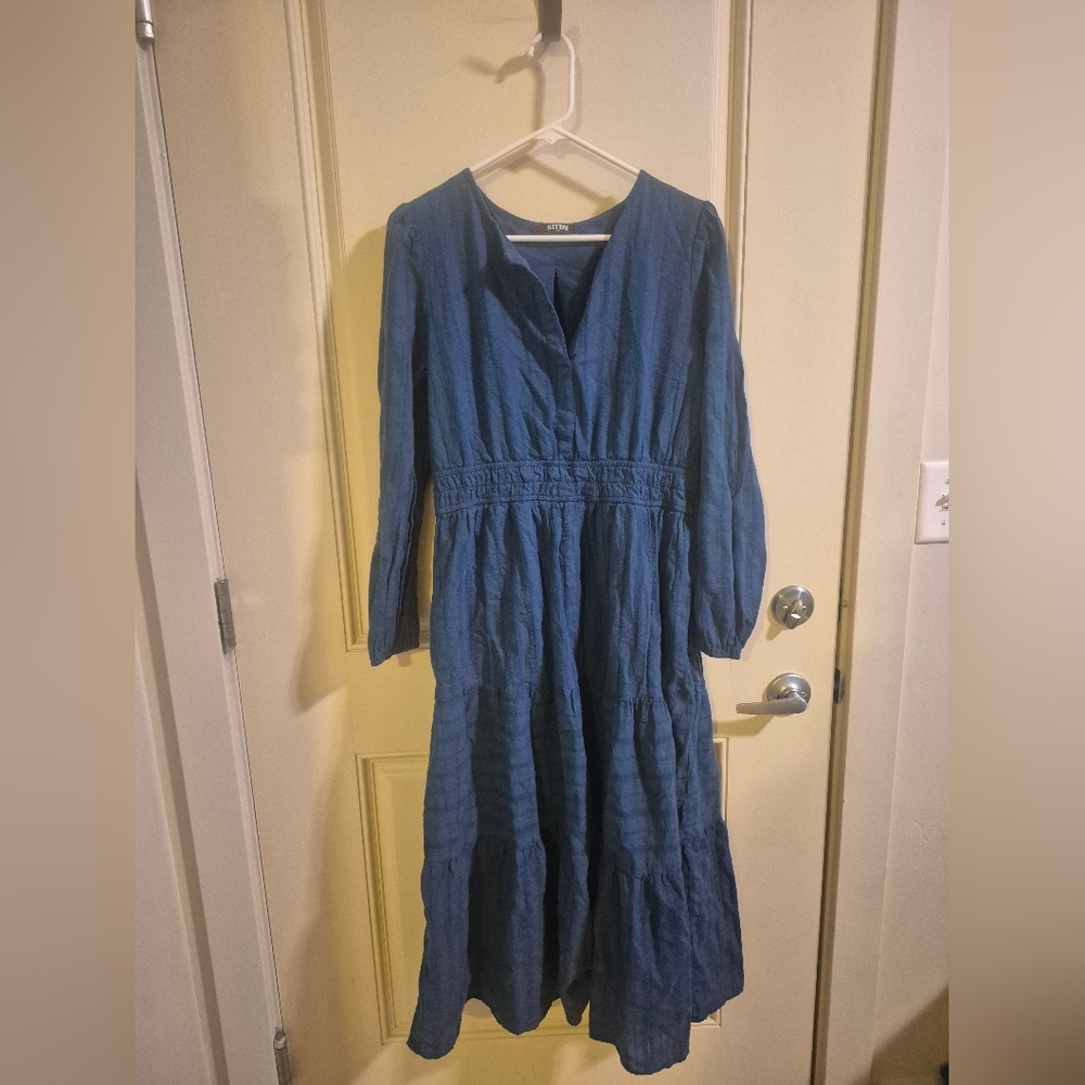 Blue/Peacock Long-Sleeve Maxi Dress